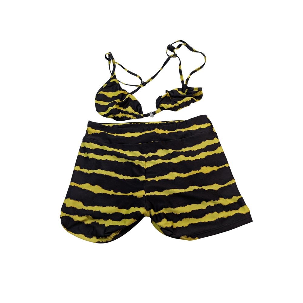 Out From Under Women Bikini Set M/L Black Yellow Tiger Stripe